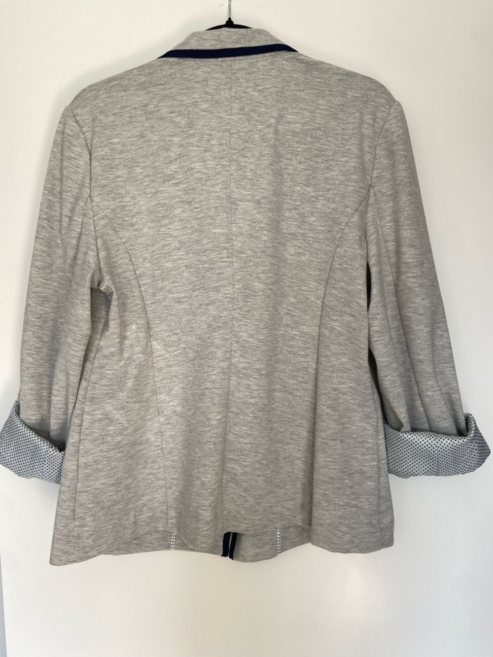 Grey Knit Blazer Large Stretch Jacket Navy Trim Lightweight Preppy EUC - Picture 3 of 11
